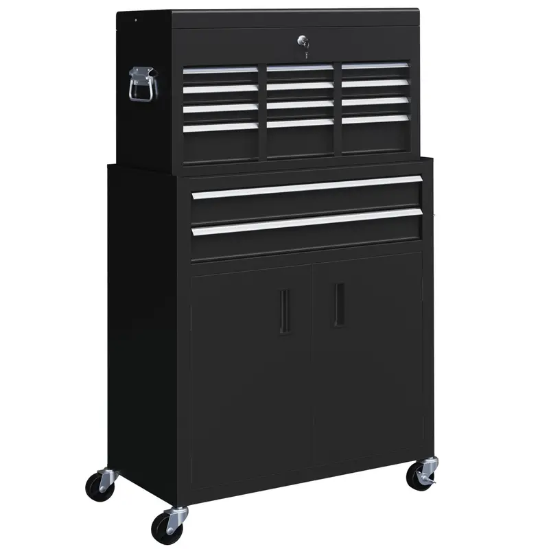 Homcom Rolling Metal Tool Chest – 6-Drawer Portable Workshop Storage Box On Casters, Black 1