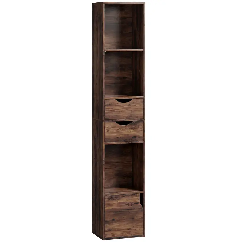 Homcom Rustic Brown Adjustable Bookcase With Two Drawers And Cabinet Storage – 158 Cm Tall 1