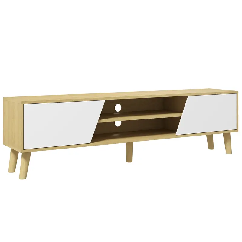 Homcom Scandinavian Tv Cabinet – Wood-Effect & White Two-Tone Storage Console With Open Shelving 1