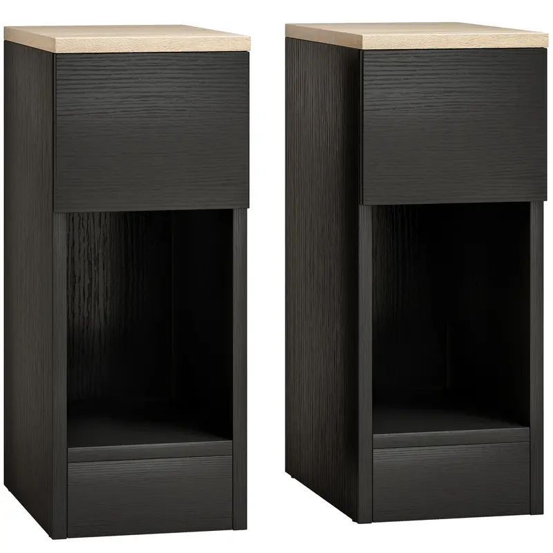 Homcom Set Of Two Modern Bedside Tables – Compact Storage Nightstands In Black 1