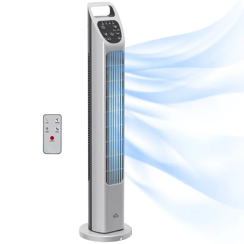 Homcom Silent Tower Fan – 31" Silver Electric Floor Fan With Remote Control, 4H Timer & Multi-Speed Settings 1