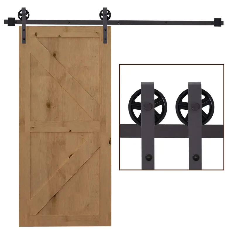 Homcom Single Sliding Barn Door Track Kit – 6Ft Modern Hardware System For Interior Wooden Doors 1
