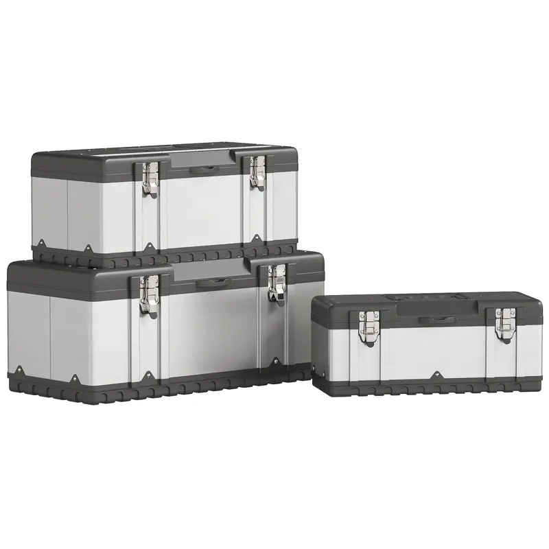 Homcom Stainless Steel Toolbox Set – 3-Piece Professional Mechanic’S Kit (23", 19", 16") 1