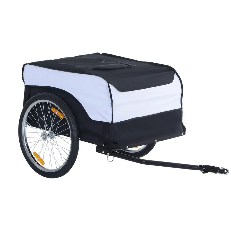 Homcom Steel Bike Trailer – Heavy-Duty Cargo Carrier With Removable Cover & Universal Hitch, White/Black 1