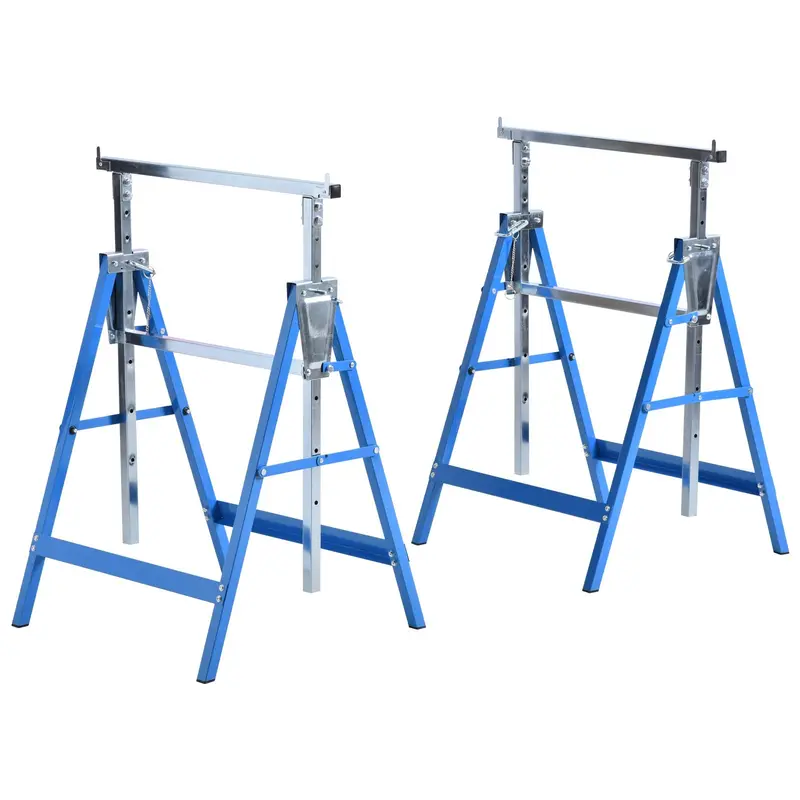 Homcom Telescopic Builder’S Trestles – Set Of 2 Folding Steel Sawhorses For Diy Projects & Carpentry (Blue) 1