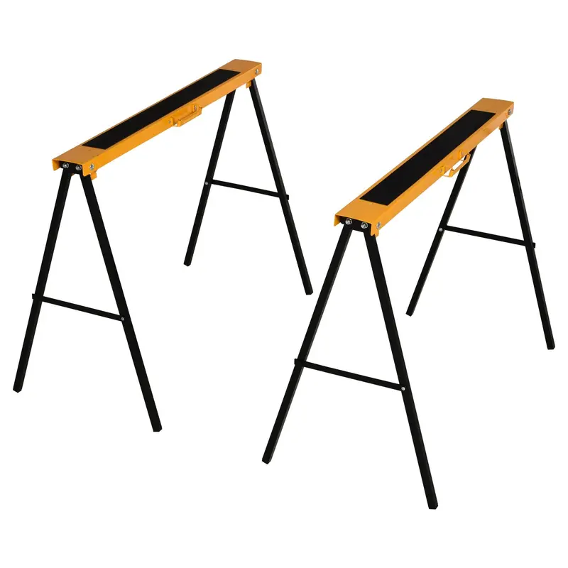 Homcom Twin Folding Sawhorses – Heavy-Duty Metal Trestle Stands With Non-Slip Eva Tops, 125 Kg Capacity 1