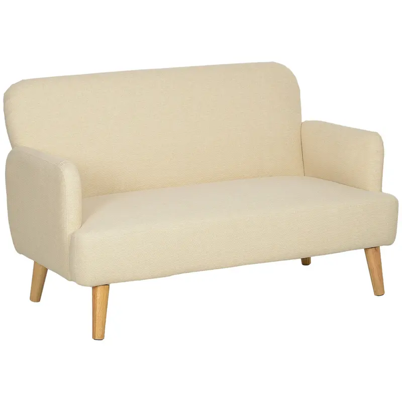 Homcom Two-Seater Velvet-Look Loveseat – Cream-White Small Sofa With 21 Cm Thick Cushioning & Wooden Legs 1