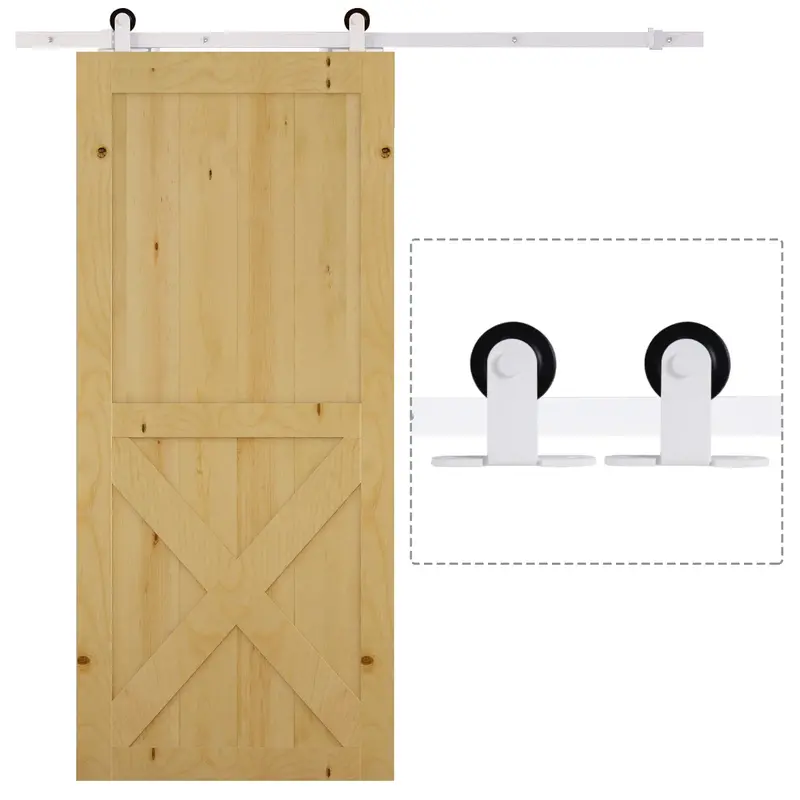 Homcom White Interior Sliding Barn Door Hardware Kit – 6-Foot Rustic Mounting System 1