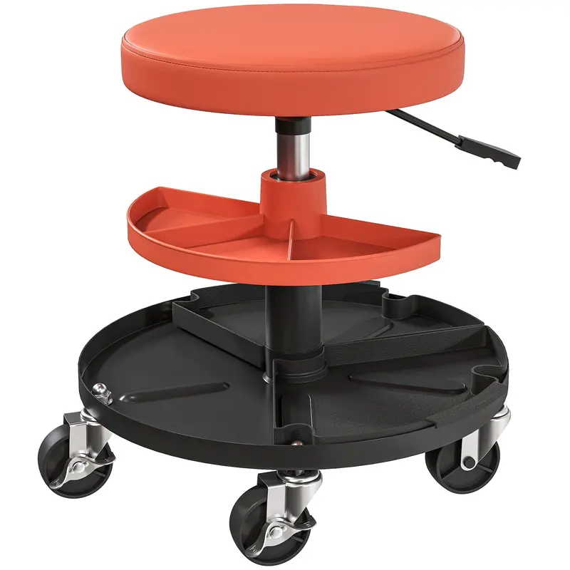 Homcom Yellow Rolling Workshop Stool – 135Kg Creeper Seat With 360° Swivel, Padded Cushion & Integrated Tool Storage 1