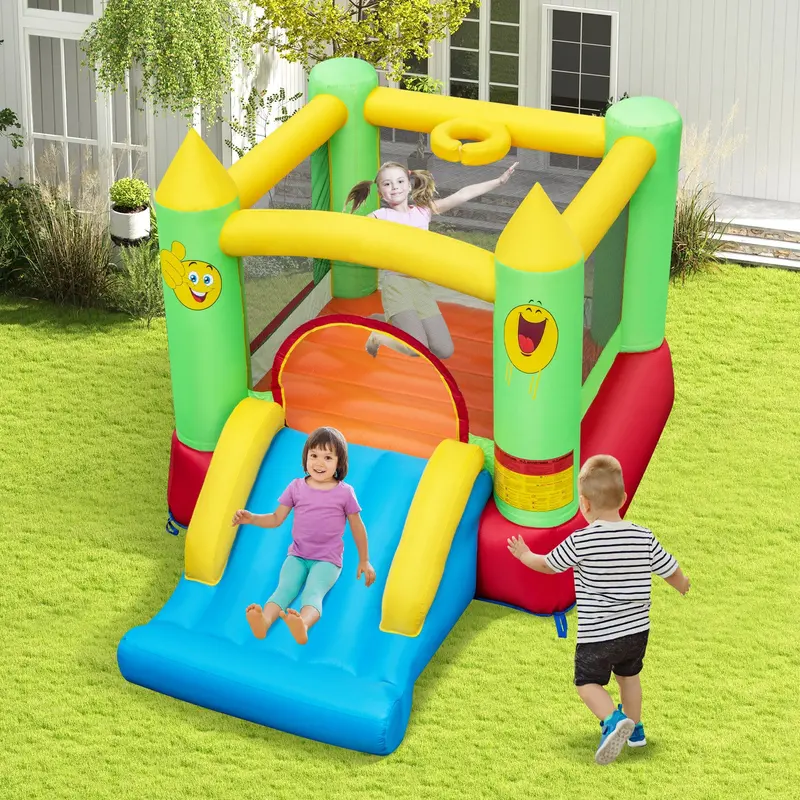 Kids’ Smiley Face Inflatable Playhouse: Bounce House With Slide And Basketball Hoop (Blower Not Included) 1