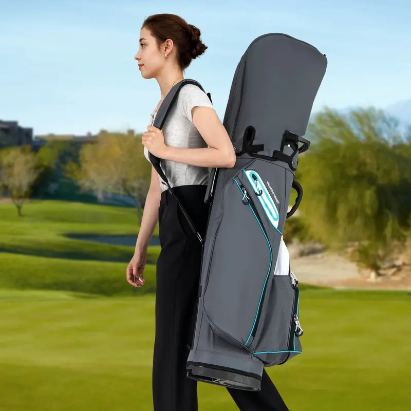 Lightweight 14-Slot Golf Cart Bag With Insulated Cooler Pocket – Grey 1