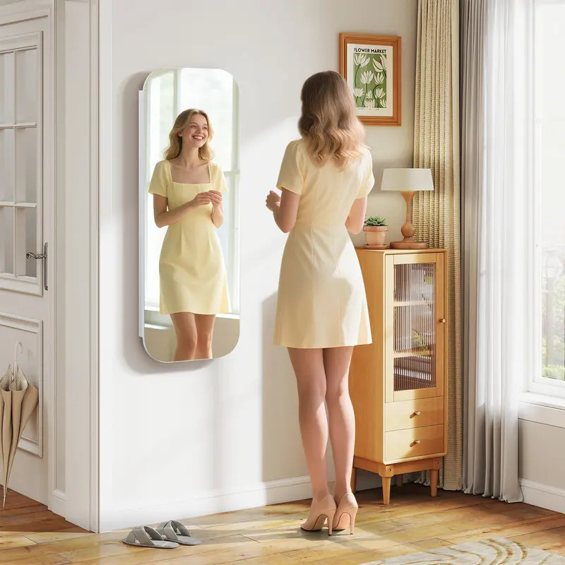 Locking Jewelry Cabinet Featuring Full-Length Mirror And Tiered Shelving – White 1