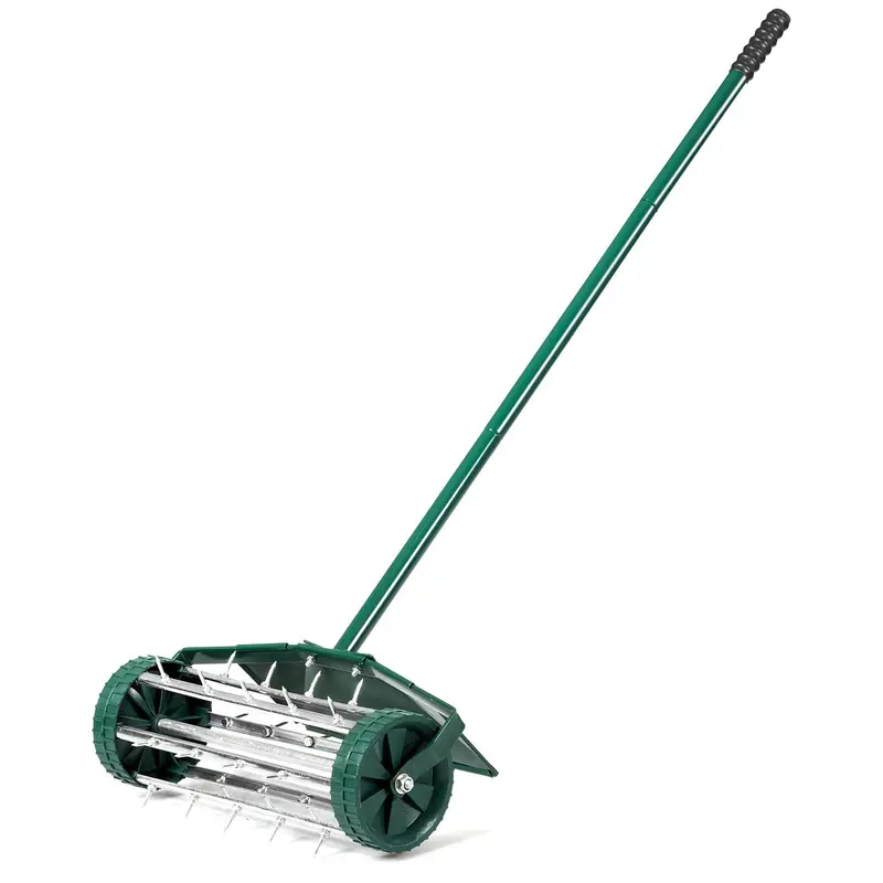 Manual Lawn Aerator Roller With Spike Design And Protective Fender Guard 1