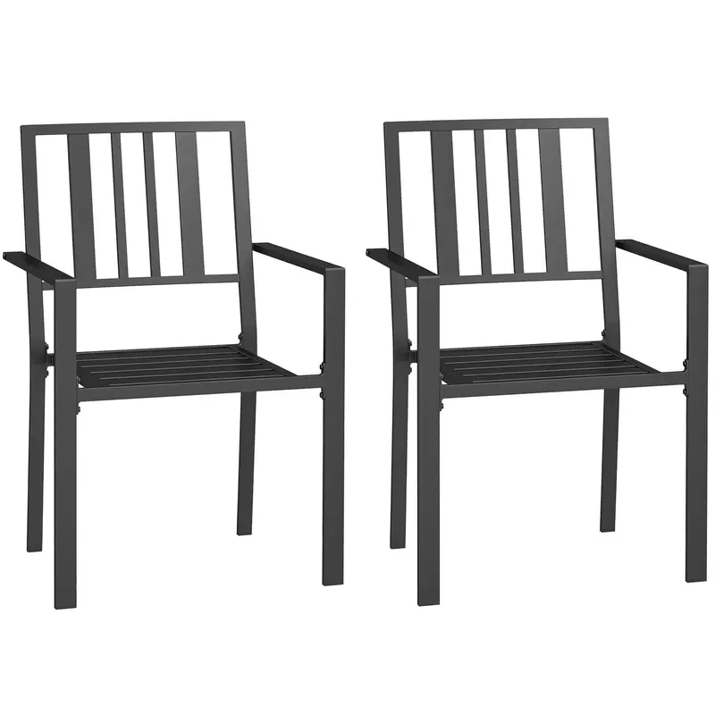 Minimalist Black Metal Garden Chairs – Pair For Contemporary Outdoor Spaces – Outsunny 1
