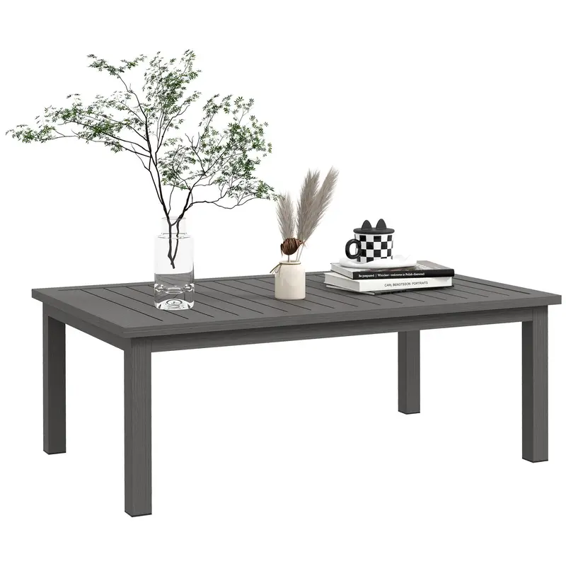 Outsunny 100Cm X 60Cm Brown Aluminium Outdoor Coffee Table – Lightweight Patio Table 1