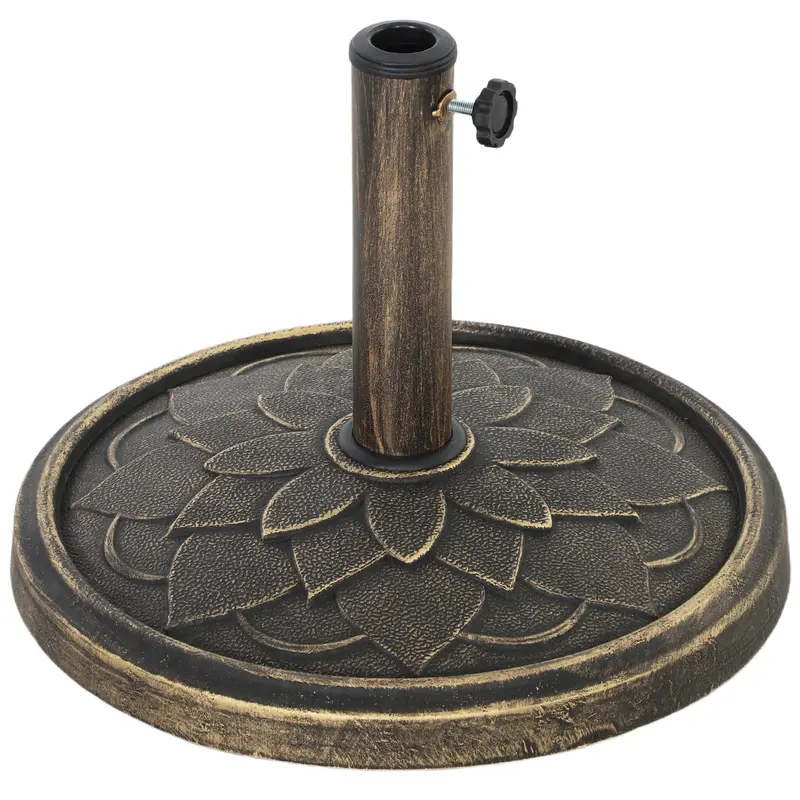 Outsunny 12Kg Resin Parasol Stand – Round Umbrella Weight Base Compatible With 32Mm/38Mm/48Mm Poles, Bronze 1
