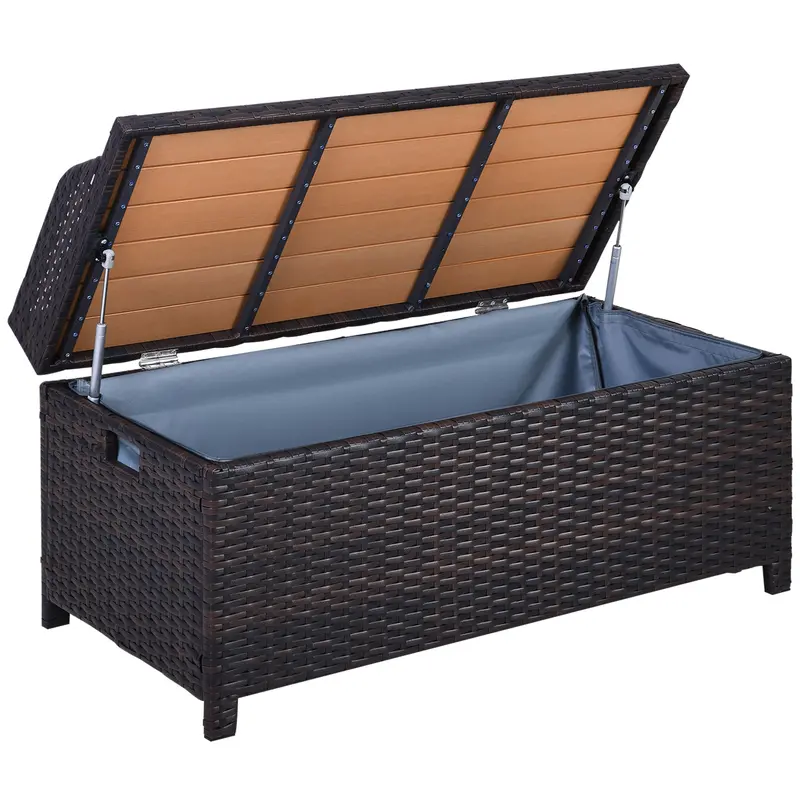 Outsunny 130-Litre Woven Rattan Garden Storage Box With Integrated Seat – Multi-Use Outdoor Bin, Mixed Brown 1