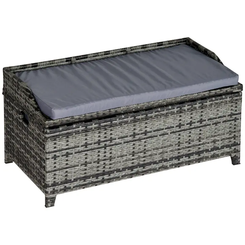 Outsunny 130L Rattan-Style Garden Storage Box – Lift-Top Seat, Mixed Grey Weave 1