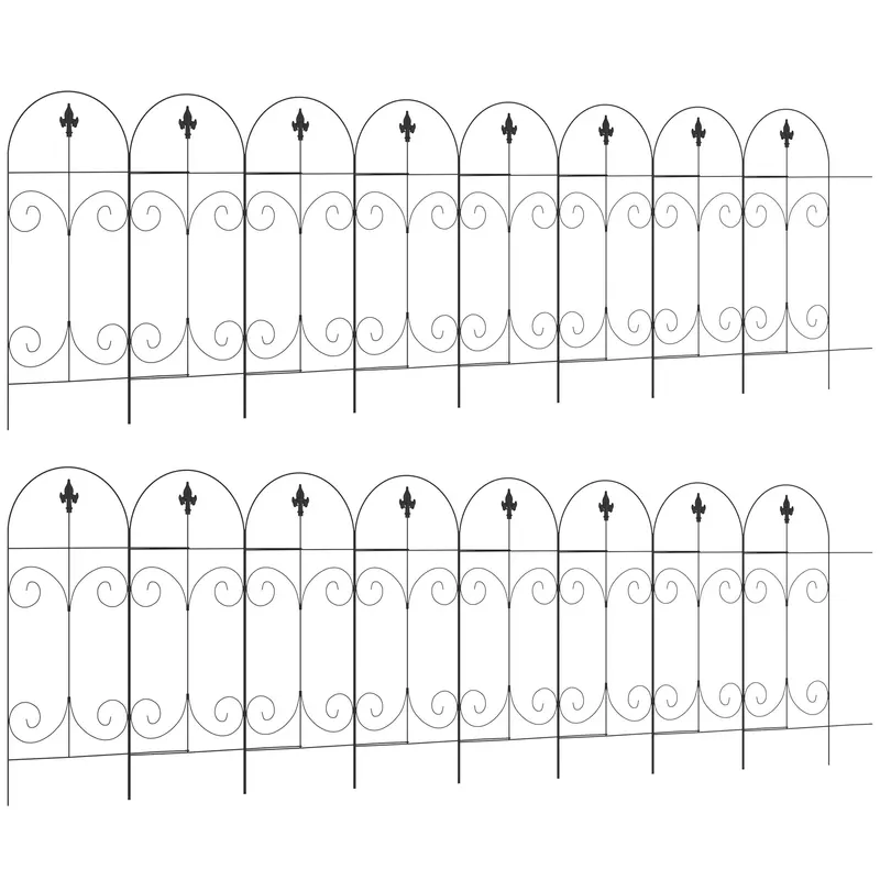 Outsunny 16-Piece Rustproof Garden Picket Fence Kit – 44In X 25Ft Wire Panels For Lawn Borders, Plant Beds, And Small Animal Deterrence, Black 1