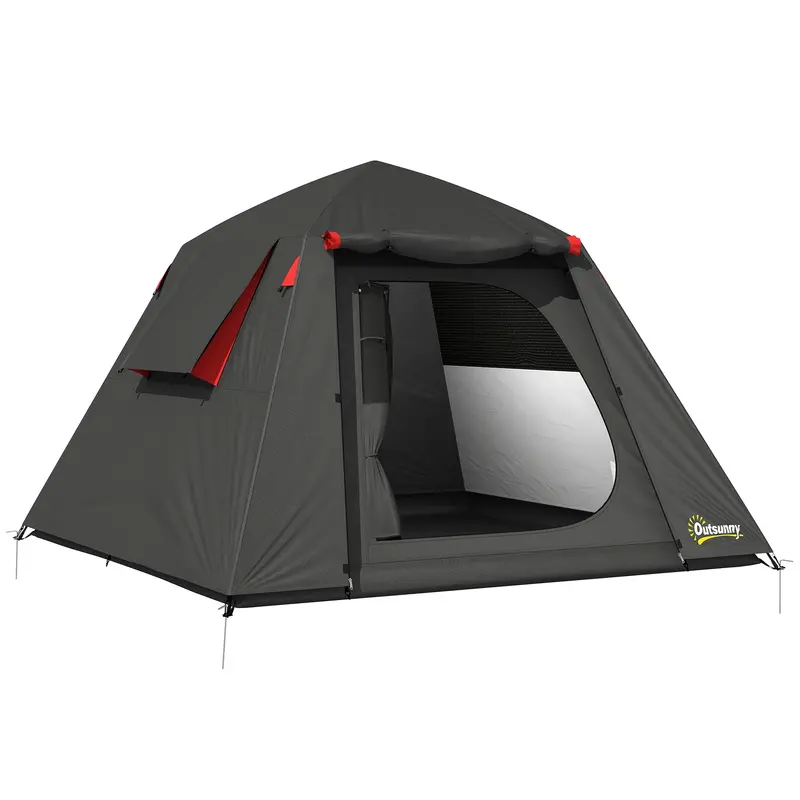 Outsunny 2-Door Waterproof Tent – Rugged 3000 Mm Rainfly Camping Shelter In Dark Grey & Red 1