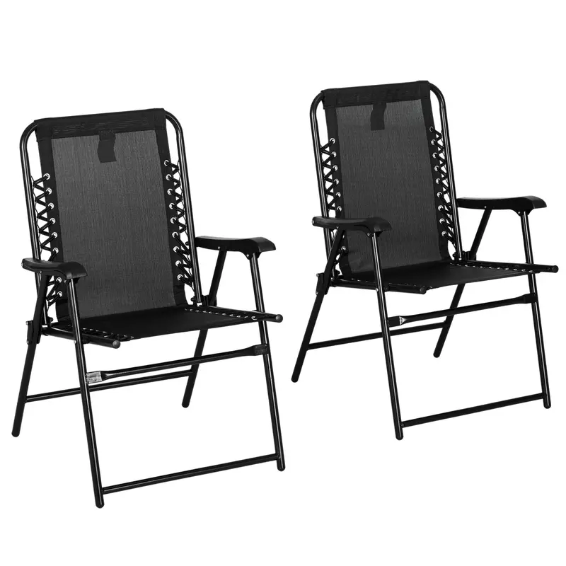 Outsunny 2-Pack Folding Outdoor Lounge Chairs – Compact Steel-Frame Seating For Beach, Camping & Deck, Black 1