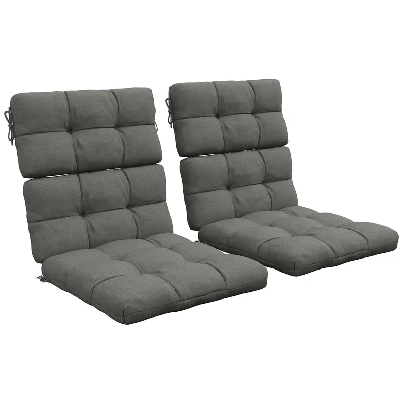 Outsunny 2-Piece Charcoal Grey Garden Chair Cushion Set – Seat + Backrest Cushions With Securing Ties 1