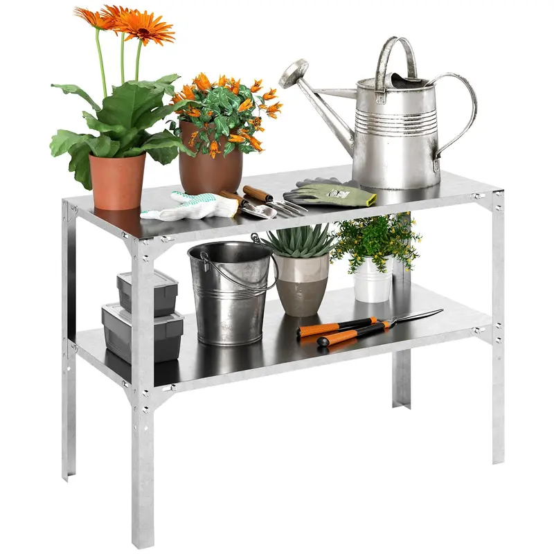 Outsunny 2-Tier Galvanised Steel Potting Bench With Storage Shelf – Silver Tone (110X50X75Cm) 1