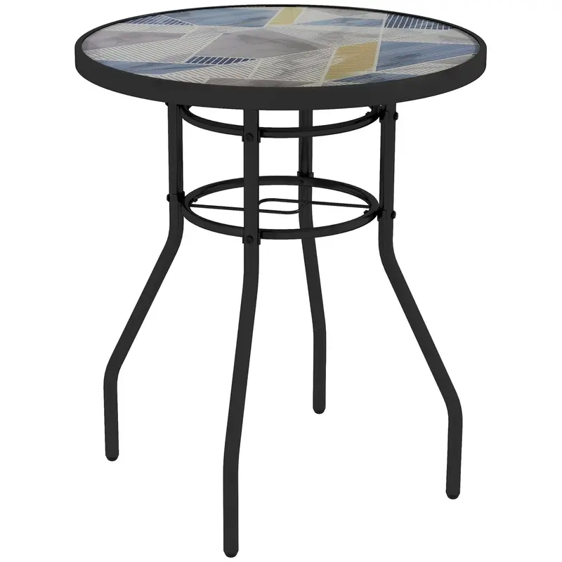 Outsunny 260Cm Garden Dining Table – Tempered Glass Top With Vibrant Printed Multicolour Surface 1
