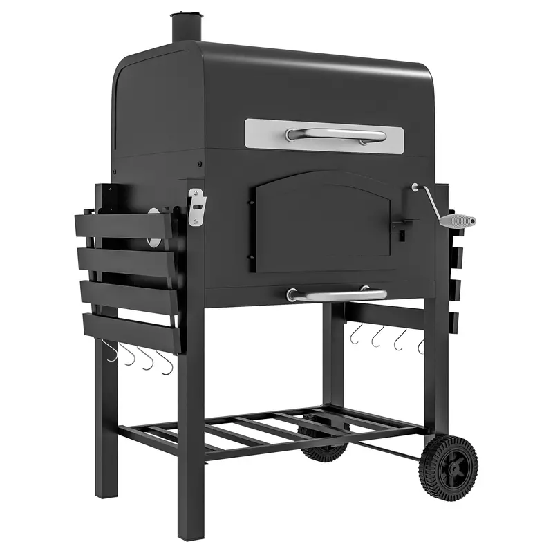 Outsunny 3-In-1 Charcoal Bbq Grill – Multi-Functional Black Barbecue With Integrated Shelves 1