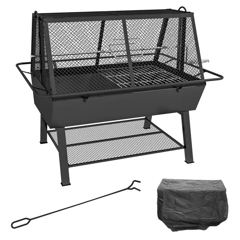 Outsunny 3-In-1多功能 Grill: Barbecue, Rotisserie, And Fire Pit With Protective Cover 1