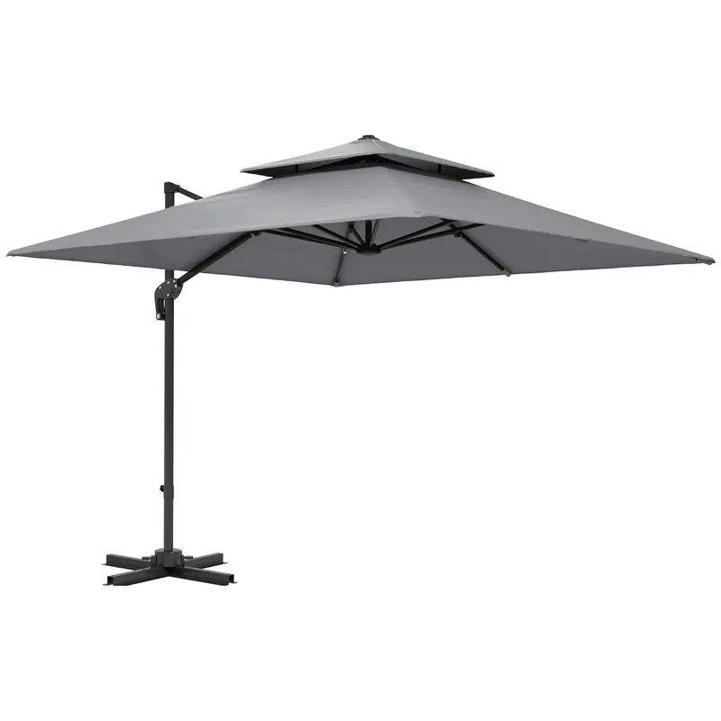 Outsunny 3 M Cantilever Garden Umbrella With Crank Tilt & 360° Swivel Base – Light Grey 1