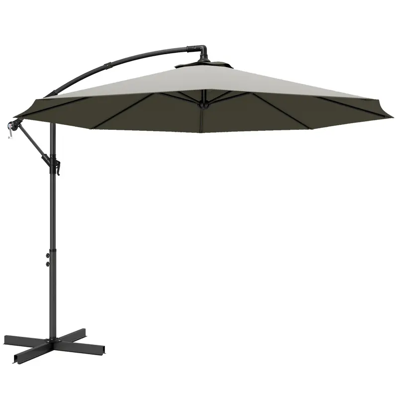 Outsunny 3-Meter Cantilever Parasol – Overhanging Sun Shade With Cross Base – Light Grey Fabric 1