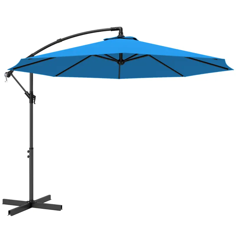 Outsunny 3M Off-Center Parasol – Heavy-Duty Cantilever Design With Stable Cross Base – Blue Canopy 1