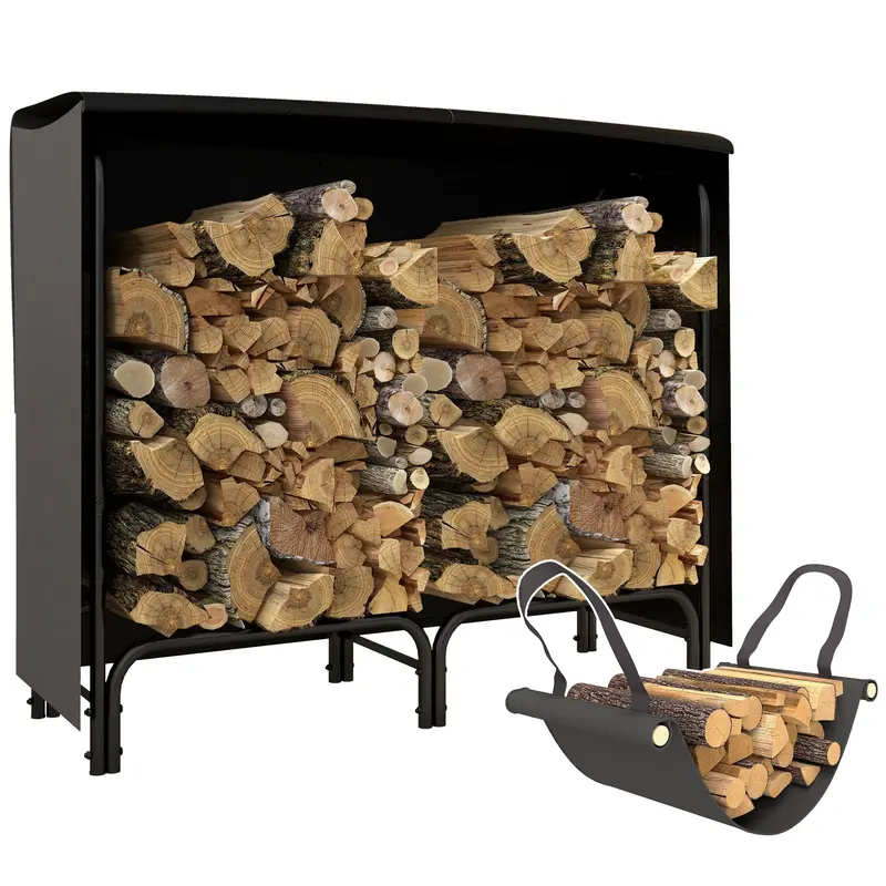 Outsunny 4-Foot Metal Firewood Rack – Includes Waterproof Oxford Cover & Canvas Carrier 1