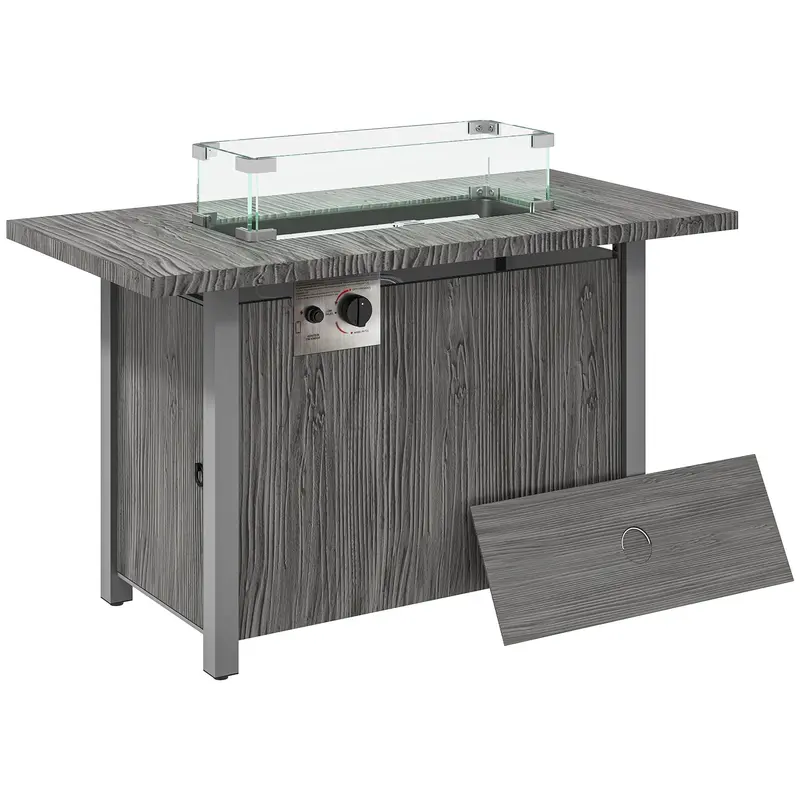 Outsunny 50,000 Btu Gas Fire Pit Table – Dark Grey Outdoor Heating & Dining Center With Glass Windscreen & Cover 1