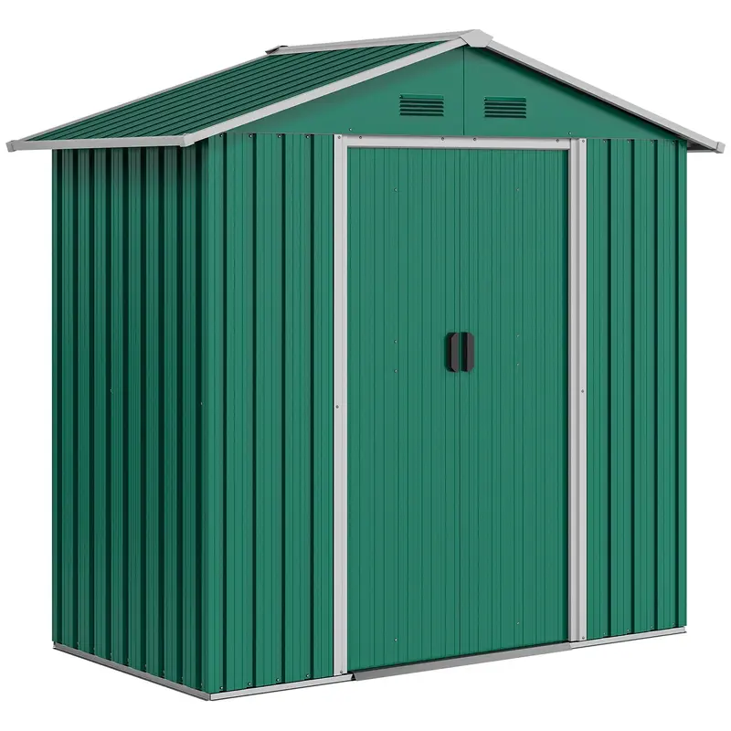 Outsunny 6.5Ft X 3.5Ft Metal Garden Storage Shed: Double Sliding Doors, Four Vents & Durable Green Finish 1