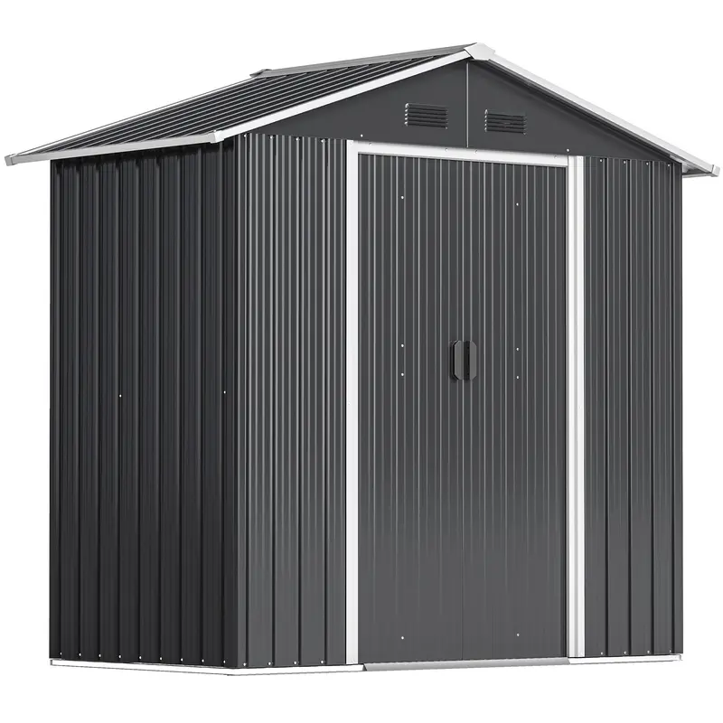 Outsunny 6.5×3.5 Ft Heavy-Duty Metal Garden Storage Shed – Dark Grey With Dual Sliding Doors & Ventilation 1
