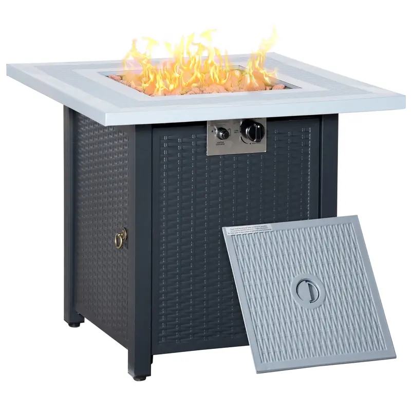 Outsunny 71 Cm Gas Fire Pit Table – 40,000 Btu Outdoor Heating & Dining Center, Black/Grey Finish 1