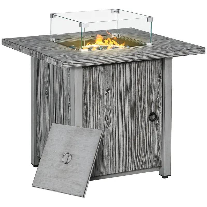 Outsunny 71Cm Gas Fire Pit Table (50,000 Btu) With Protective Cover & Tempered Glass Screen – Grey 1