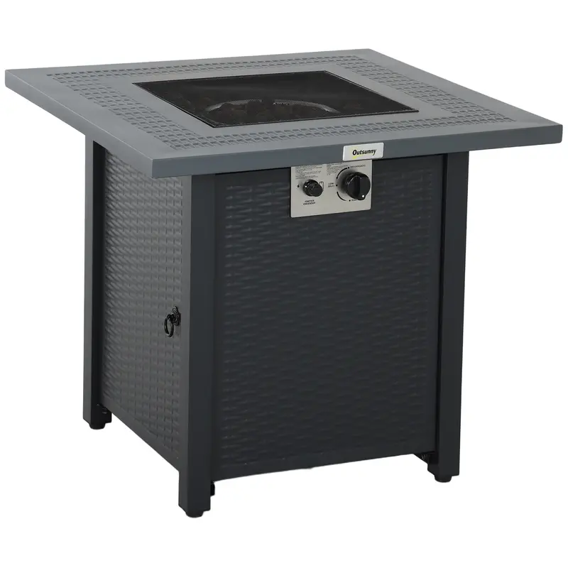 Outsunny 71X71Cm High-Output Gas Fire Pit Table – Black/Dark Grey Finish 1