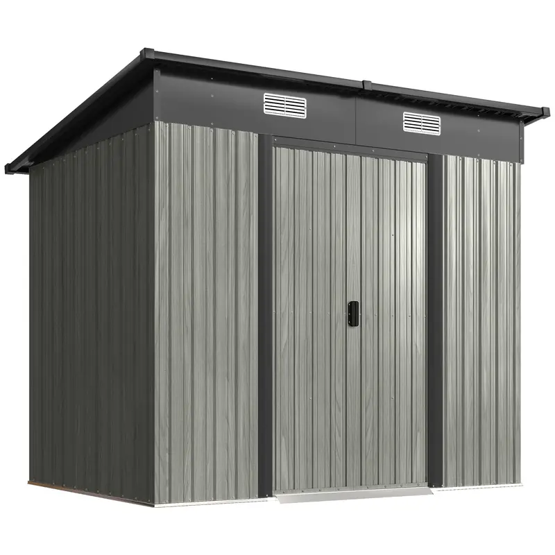 Outsunny 7Ft X 4Ft Lean-To Metal Garden Storage Shed – Includes Foundation Kit, Light Grey Finish 1