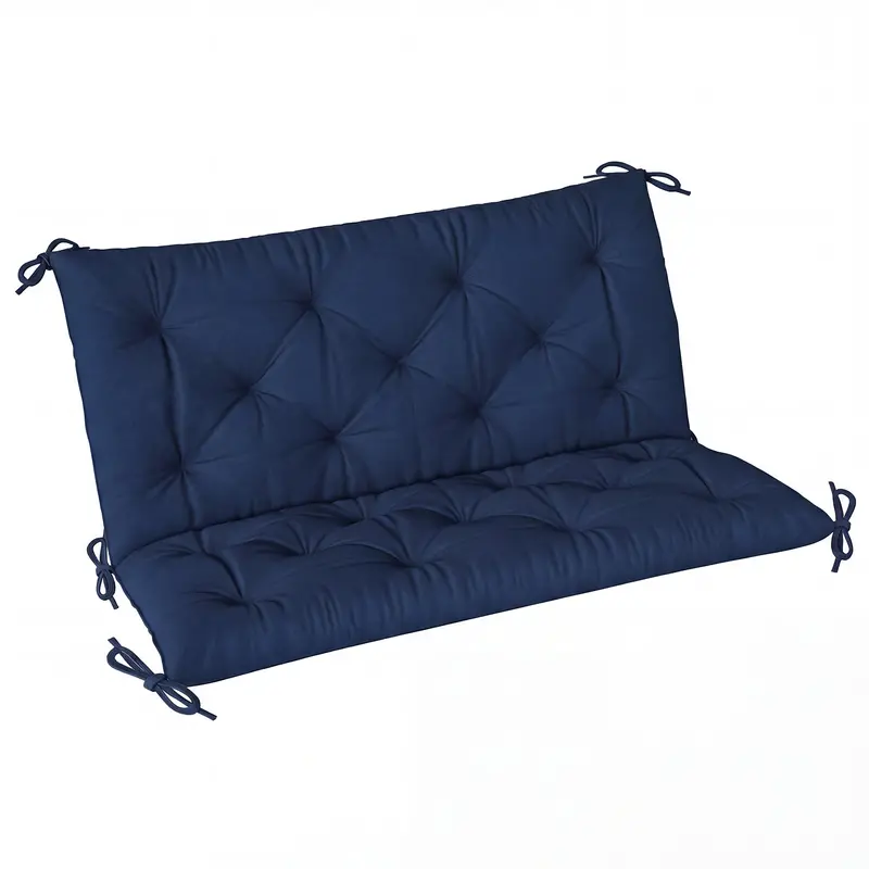 Outsunny 98 X 100 Cm Dark Blue 2-Seater Bench Cushion With Back Support & Adjustable Ties 1