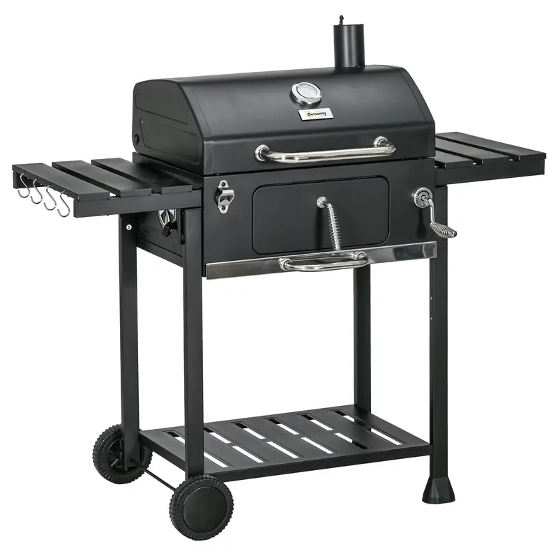 Outsunny Adjustable Charcoal Bbq Grill – Pan-Style Barbecue With Built-In Thermometer And Warming Rack 1