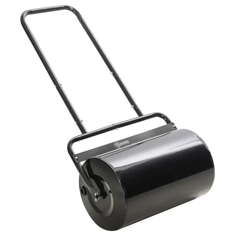 Outsunny Black Fillable Lawn Roller — 38L Steel Cylinder Roller For Smooth, Even Grass Surfaces 1