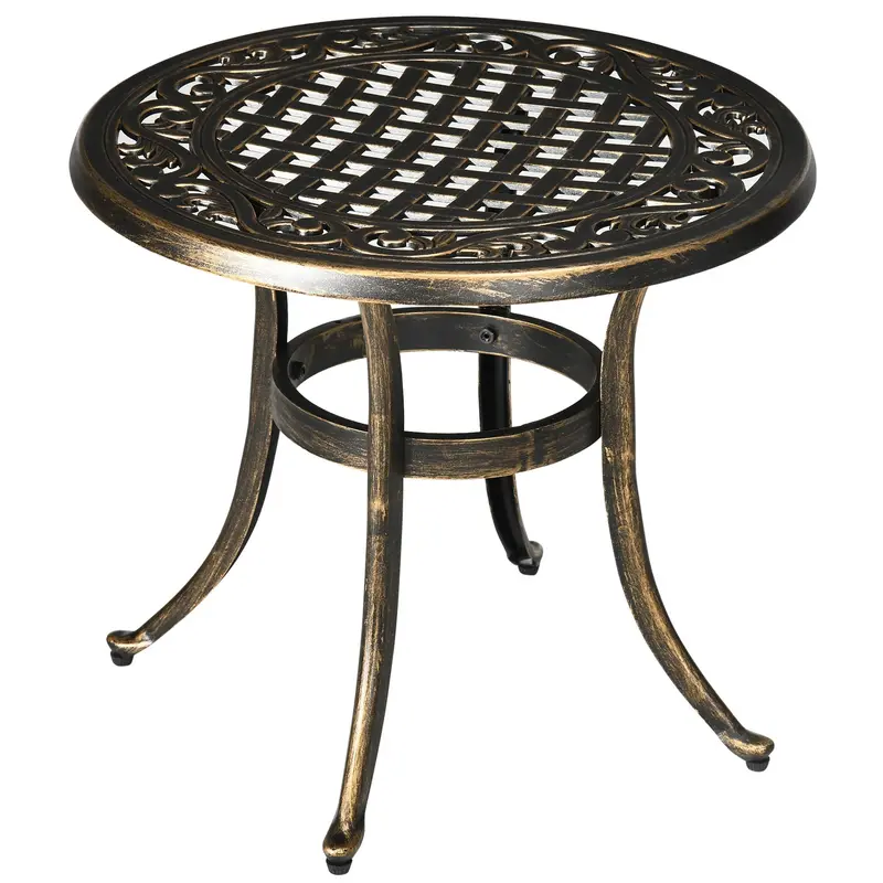 Outsunny Bronze Cast-Aluminium Patio End Table – Compact 60×52.5Cm Garden Side Table With Anti-Slip Feet 1