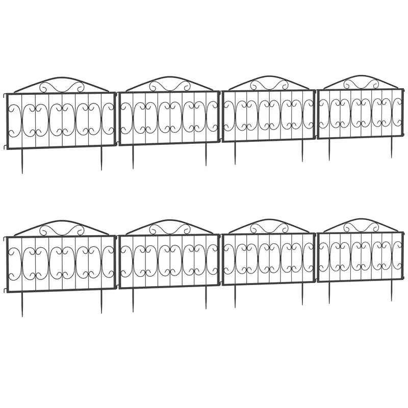 Outsunny Decorative Metal Picket Fence Set – 8-Pack Rust-Resistant Landscape Edging For Flower Beds And Pet Barriers, Black 1