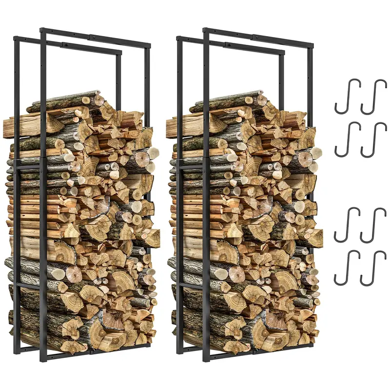 Outsunny Dual Retractable Firewood Rack – Indoor/Outdoor Log Storage, 65X25X150Cm, Black 1