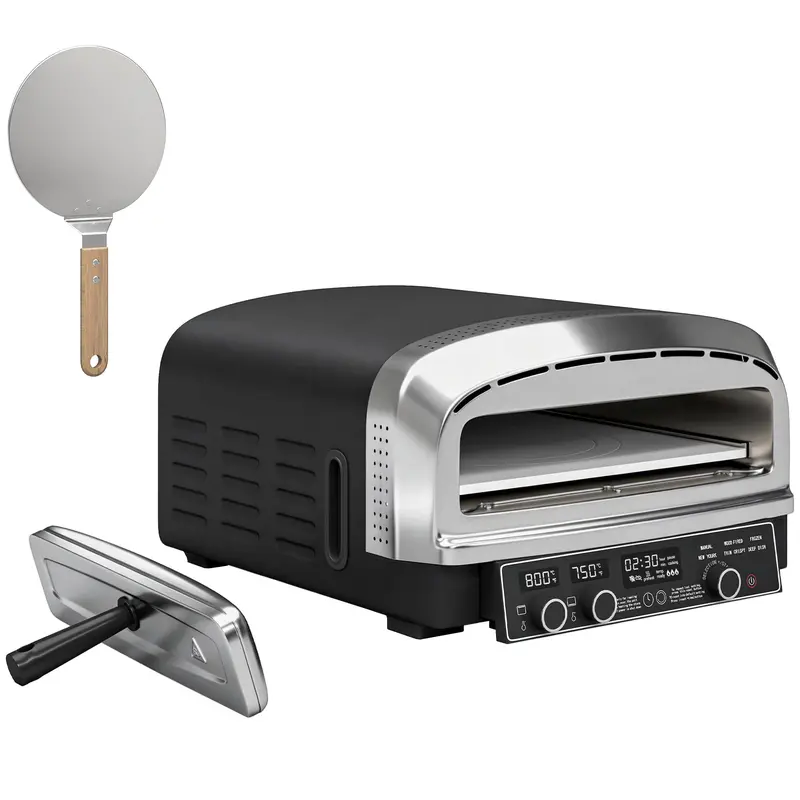 Outsunny Electric Pizza Oven With Dual Heat Control, 37 Cm Baking Stone & Wooden Peel 1