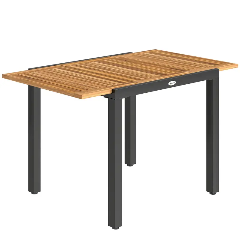 Outsunny Expandable Patio Dining Table – Acacia Wood Top (80–120 Cm) In Natural & Black Finish 1
