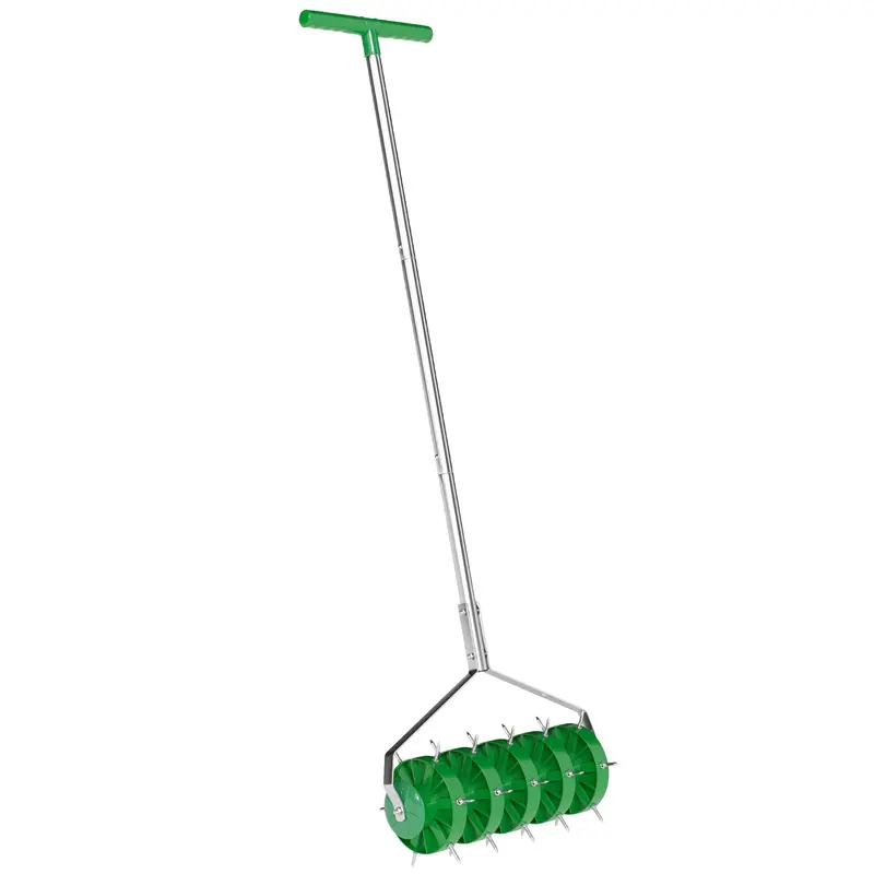 Outsunny Heavy-Duty Manual Lawn Aerator Roller – Detachable 3-Piece Handle & T-Bar Grip – Dark Green 1